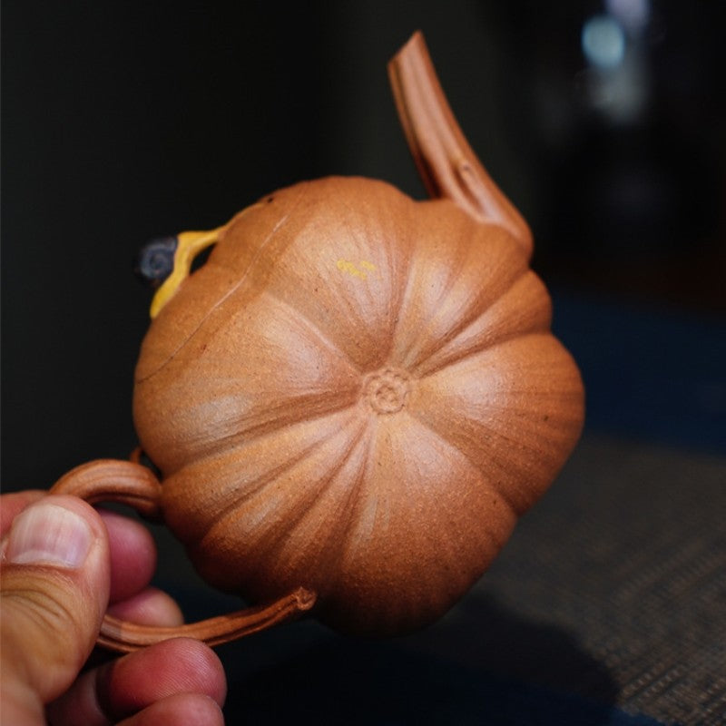 Real Yixing Zisha Jiangpo Clay Tea Pot Pumpkin Shape Ball Shaped Infuser Holes