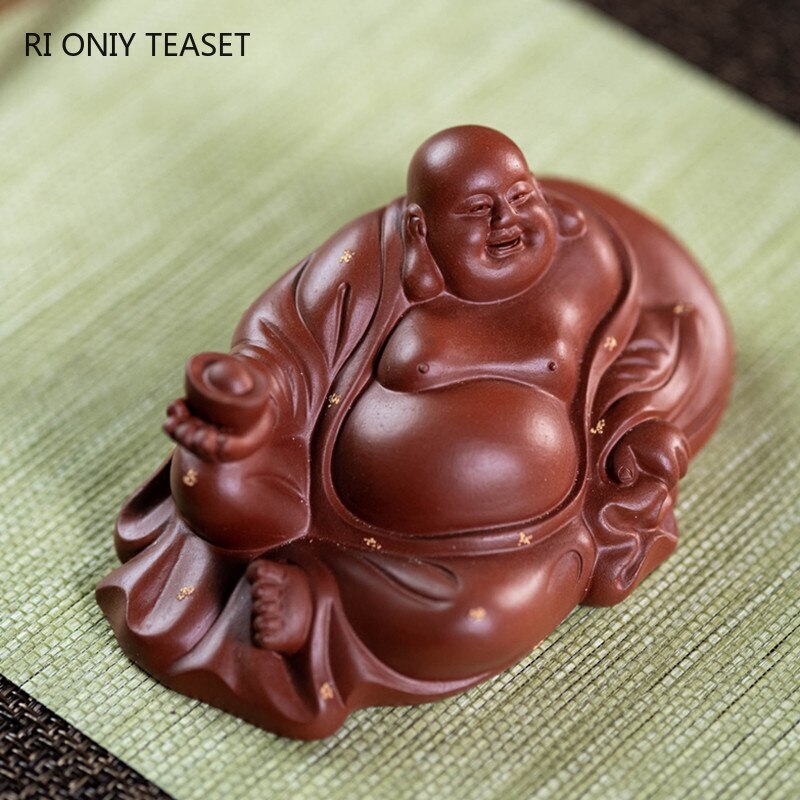 5.3" Buddha Monk Figurine Ornament Yixing Purple Clay Tea Pet Handmade Sculpture
