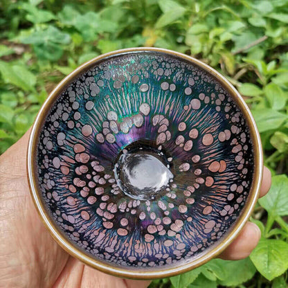 JZ220721-291 Jianzhan Chinese Tea Bowl Tenmokus Tea Cup with Colorful Glaze