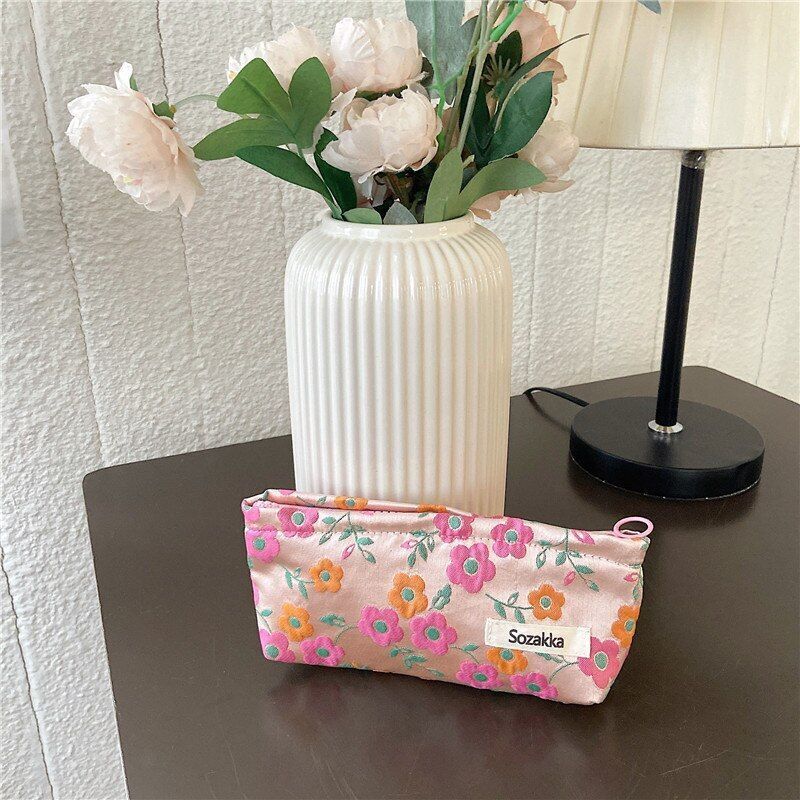 Vintage Flower Print Cosmetic Bag Makeup Case Zipper Pouch Lipsticks Brush Pouch
