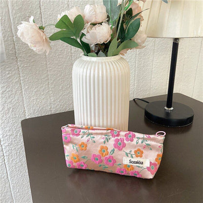Vintage Flower Print Cosmetic Bag Makeup Case Zipper Pouch Lipsticks Brush Pouch