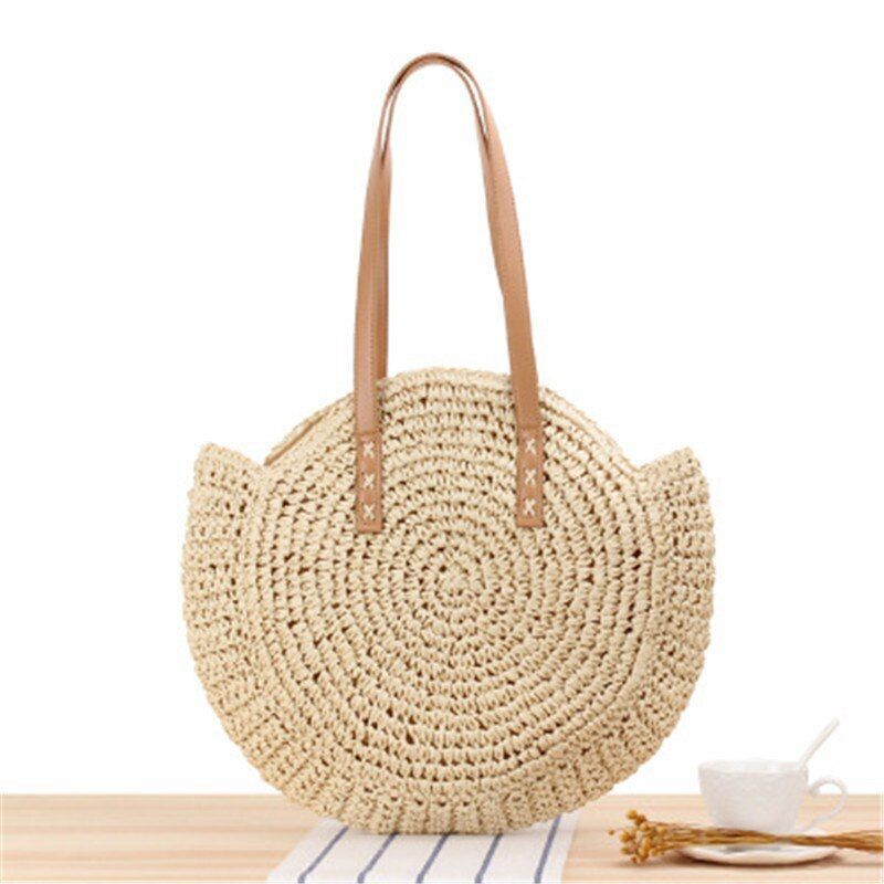 Large Capacity Round Zipper Bag Handmade Summer Beach Travel Holiday Women Bags