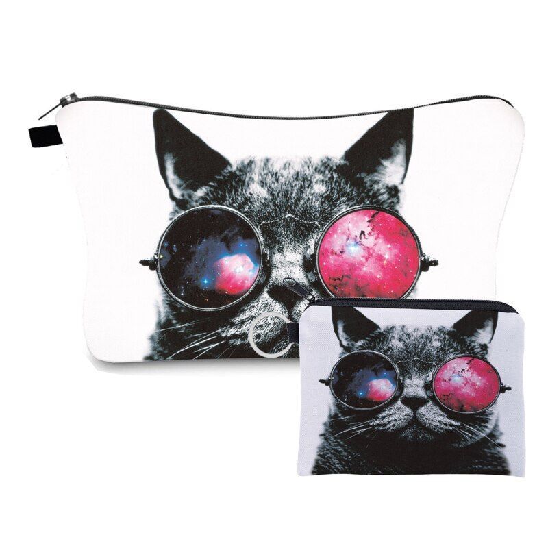 2 PCS Makeup Bag Animal Pattern Cosmetic Bag Set Women Combination Organizer Bag
