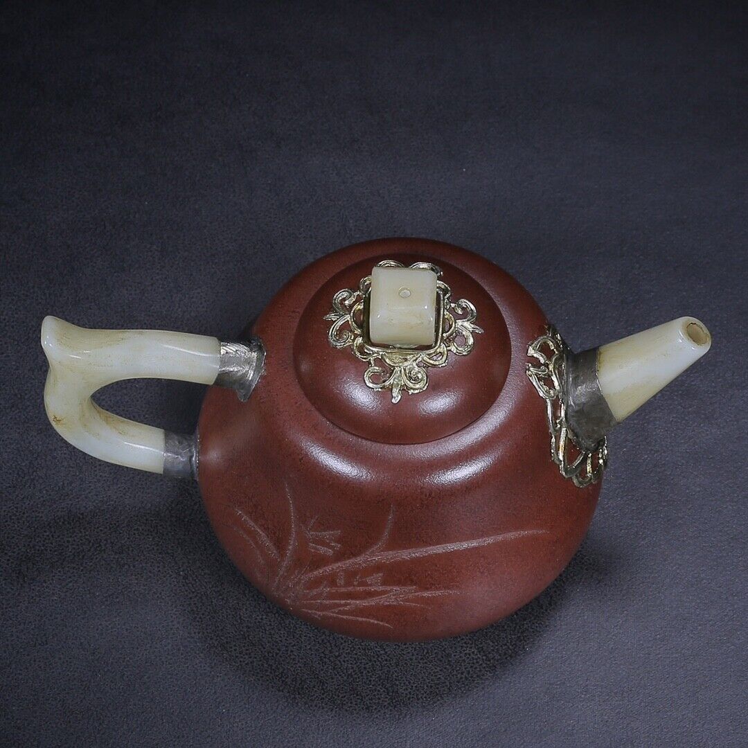 Chinese Yixing Zisha Clay Handmade Exquisite Teapot fortune turns（葫芦（镶玉） 底款：杨彭）