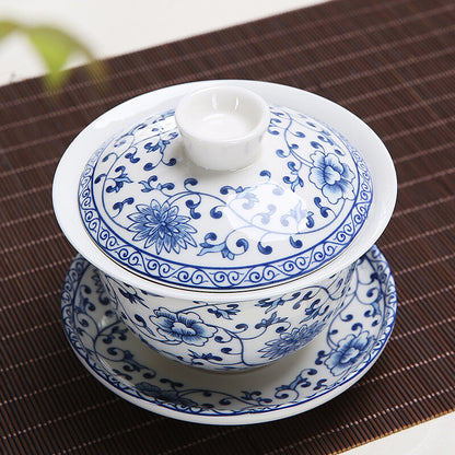 4.72" Gaiwan Blue And White Porcelain Tureen Cup Bowl For Green Tea Saucer Lid