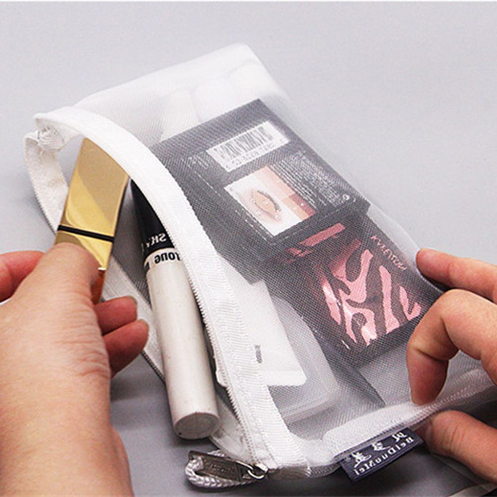 1Pc Transparent Grid Zipper Bag Pencil Case Storage Package 11*20CM PVC Cosmetic