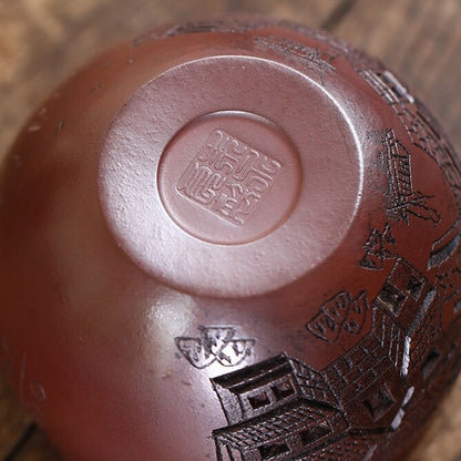 Full Handmade Tea Cup House Bridge Carved Real Yixing Zisha Qingshui Clay Cup