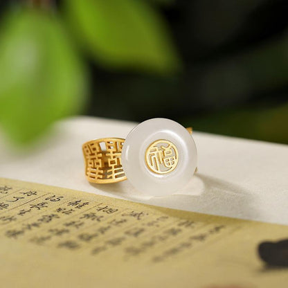 Original Silver Gold Plated Natural Hetian Jade White Jade Classic Ring