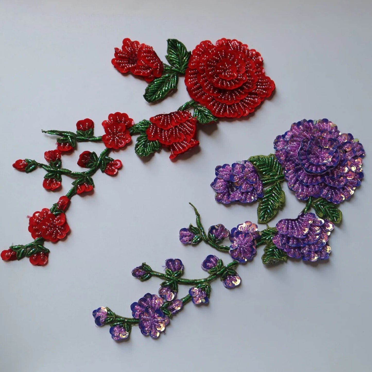 Clothes Sewing Appliques Beaded Sew On Peony Flower Patches Jacket Decor 10x31cm