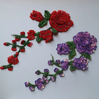 Clothes Sewing Appliques Beaded Sew On Peony Flower Patches Jacket Decor 10x31cm