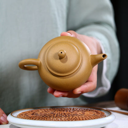 6.2" China Yixing Zisha Pottery Gold Section Clay Hand-made 160ML Kung Fu Teapot