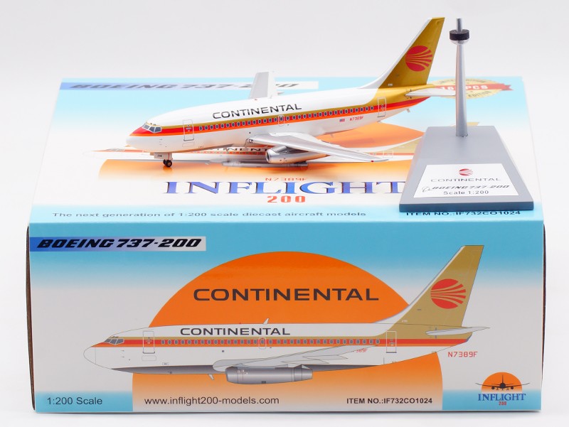 1:200 Inflight CONTINENTAL Boeing 737-200 Passenger Plane Diecast Aircraft Model
