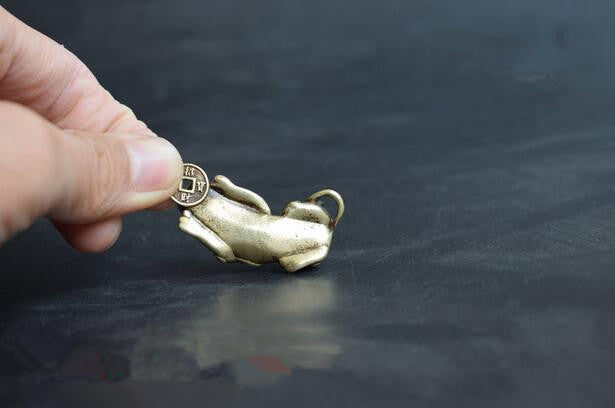 Chinese Old Antique Collectibles Pure Brass God Beast Pixiu Small Pendant