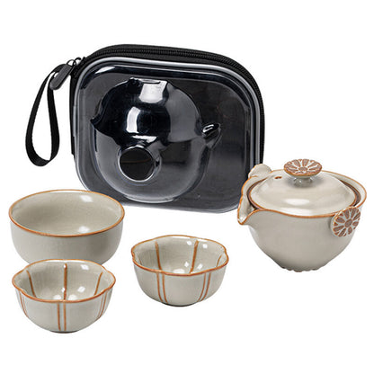 On Sales Travelling Tea Set With Bag Crackle Glaze Porcelain Tea Pot Cup Ruyao
