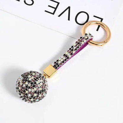 Rhinestone Ball Leather Strap Key Chain Pendant Charm Crystal Purse Bag Car Ring