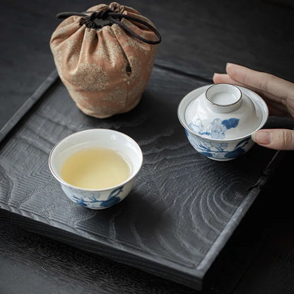 90ml Blue and White Porcelain Handpainted Tea Bowl Master Cup Kung Fu Teaware