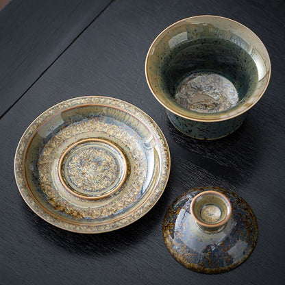 Golden Fleck Kiln Change Gaiwan 11.8cm 175ml Tea Dust Glaze Ceramic Tea Bowl