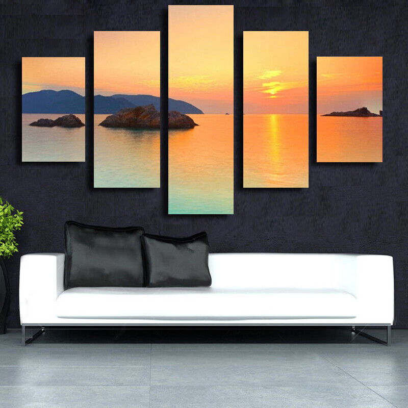 5 Pieces Canvas Wall Art Poster and Print Living Room Sunset No Framed