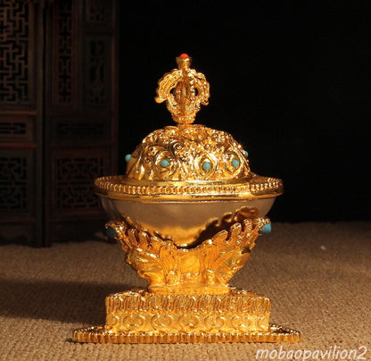 6.5X10CM TIBETAN New TANRA BUDDHISM ALTAR BLESSED GOLD GILT Gabbra KAPALA