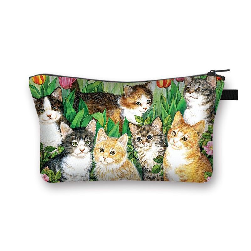 Cute Cat Print Cosmetic Traveling Makeup Bags Cosmetic Storage Purses 5*20*10 CM