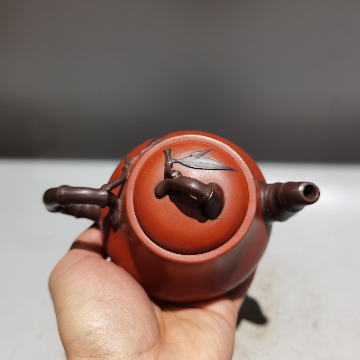 5.5" Yixing Zisha Pottery Red Clay 260CC Hand Made Bamboo Folia Bambosae Teapot