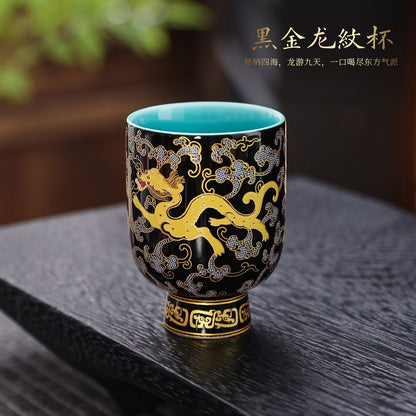 Chinese Dragon Pattern Ceramic Teacup Kung Fu Master Cup Home Office Tea Cup