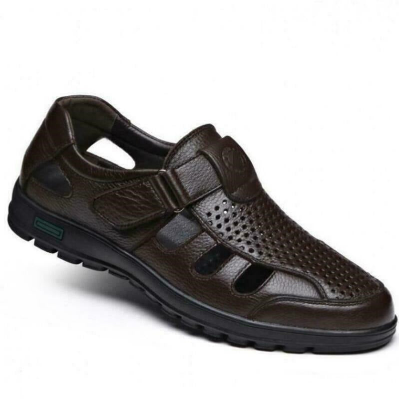 Mens Fisherman Slippers Closed Toe Summer Beach Leather Sport Sandals Shoes size