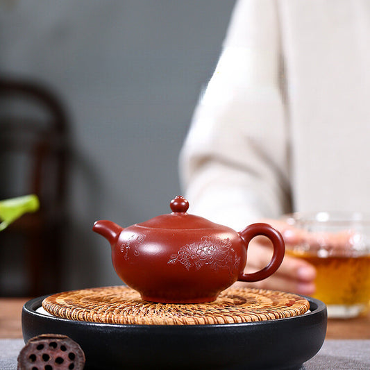 China Yixing Zisha Pottery Clovershrub Clay Handmade 200cc Peony Teapot 牡丹玉笠