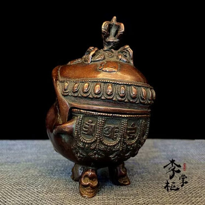 5" Old Nepal Temple Skull Vajra Scripture Sutra Bowl Kapala Skull Cup