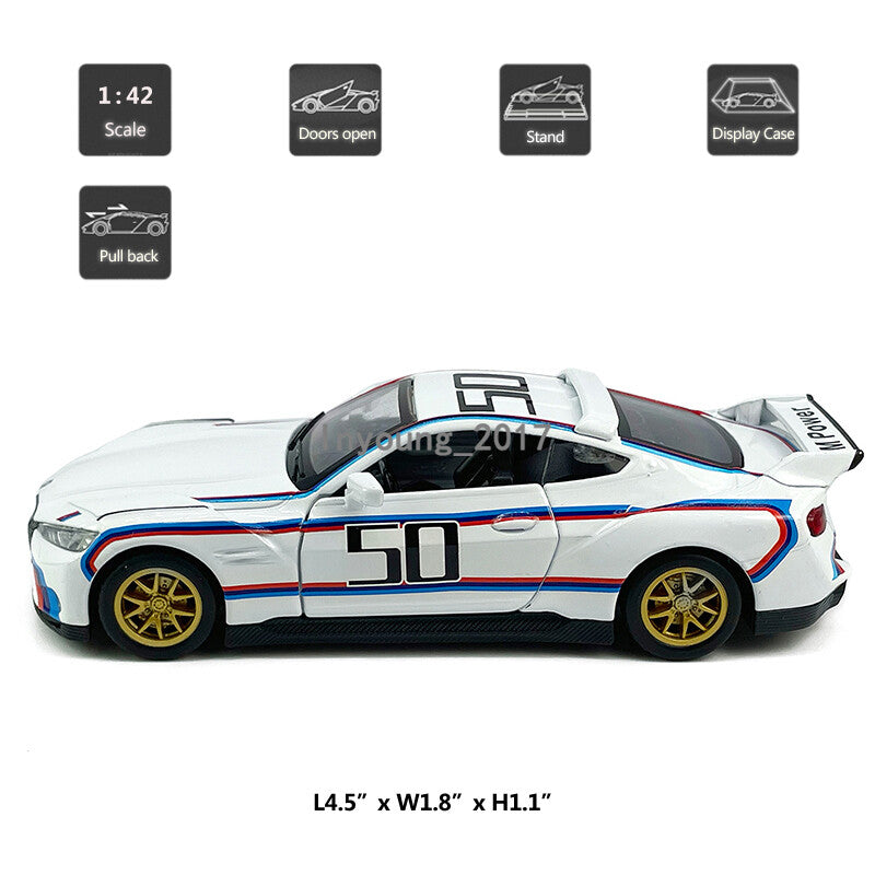 1/42 Scale BMW 3.0 CSL Model Car Diecast Toy Cars Boys Toys for Kids Gifts White