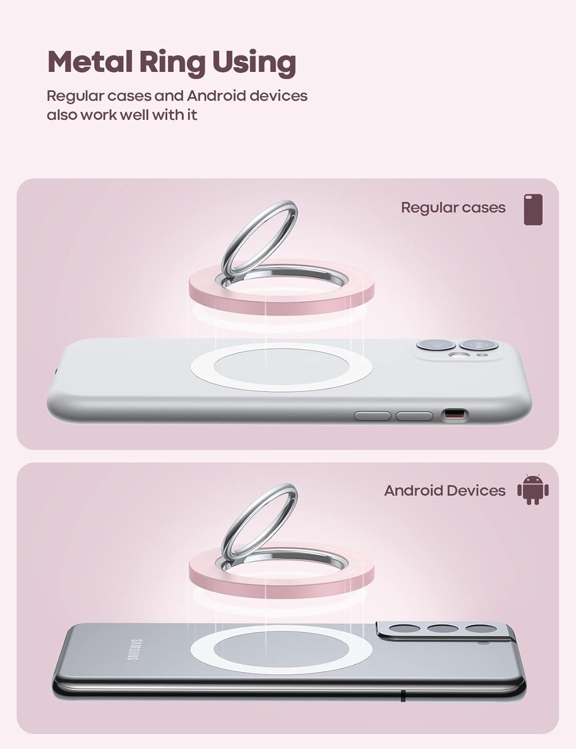 Magnetic Phone Ring Grip Holder Compatible for Magsafe, 360° Rotating with Smoot