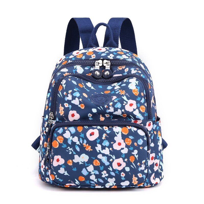 Small Backpacks Waterproof Flower Printing Shoulder School Bags Nylon Rucksack