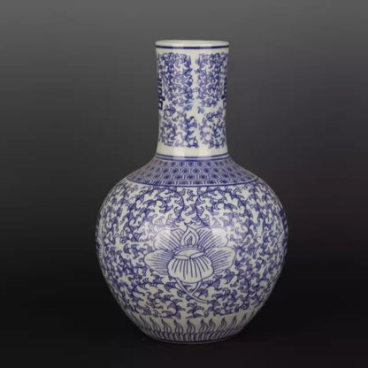 Old Blue & white porcelain Painted Double Happiness vase Qing Qianlong Mark