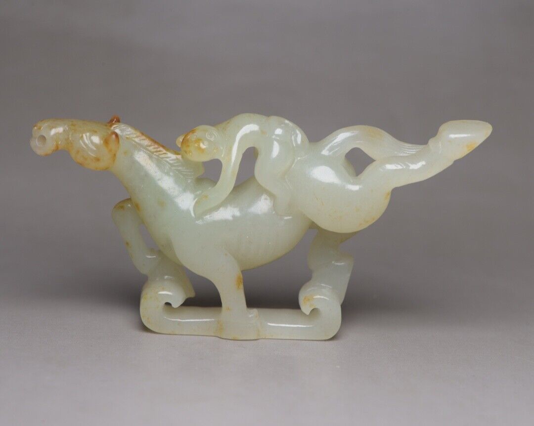 Chinese Hetian Jade Hand Carved Horse Monkey Statue Collection Nice Figurine Art