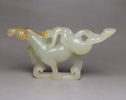 Chinese Hetian Jade Hand Carved Horse Monkey Statue Collection Nice Figurine Art