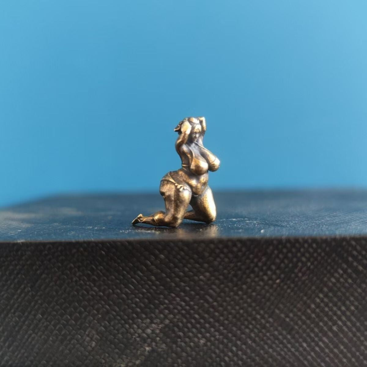 Brass Voluptuous Bikini Character Model Obese Girl Kneeling Figurine