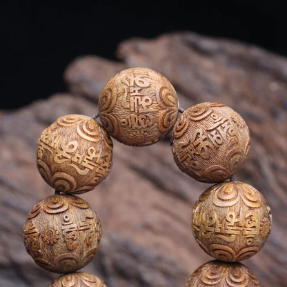 20mm Chinese Retro Natural Sandalwood Handmade Carving Beaded Bracelet