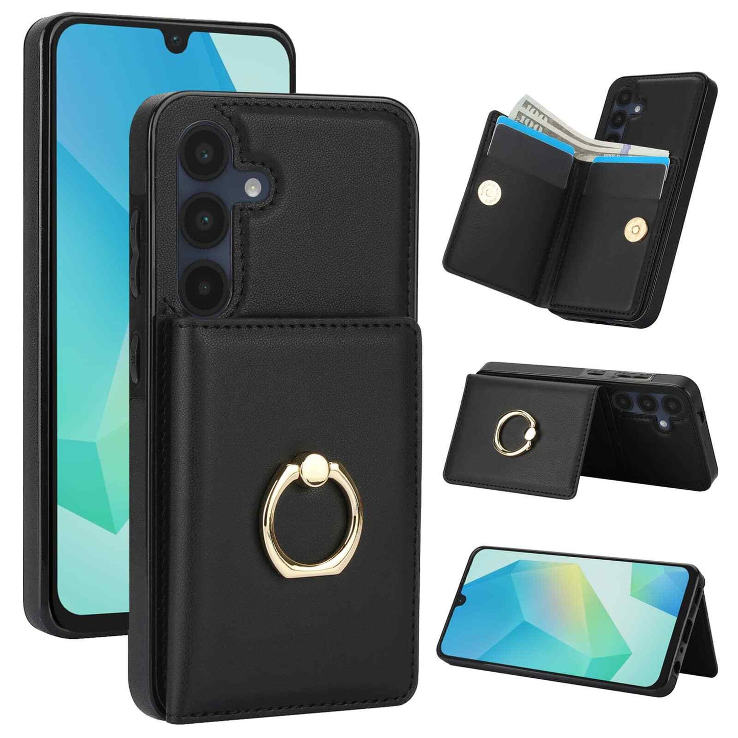 Wallet Case for Samsung Galaxy A16 A26 5G A36 A56 with Card Holder Rotation Ring
