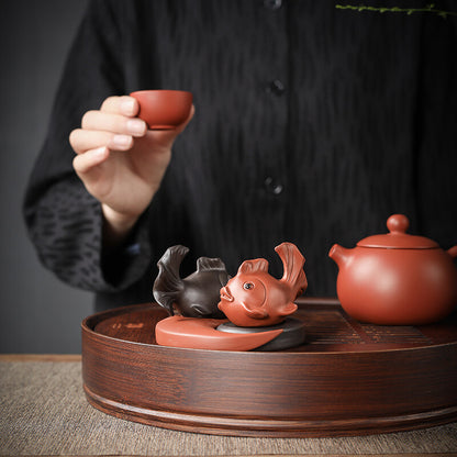 1PCS Chinese Boutique Purple Clay Tea Pet Luck Fish Statue Ornaments Handmade