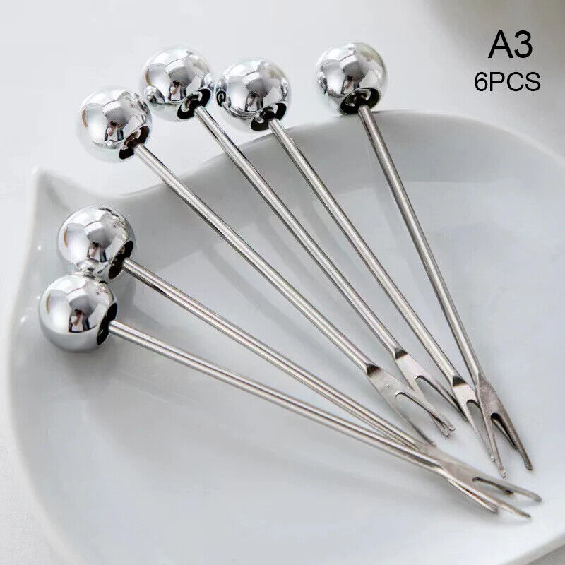 Dessert Forks 6Pcs Stainless Steel Fruit Pick W/ Storage Jar Bear Party Utensils