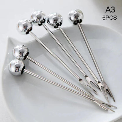 Dessert Forks 6Pcs Stainless Steel Fruit Pick W/ Storage Jar Bear Party Utensils