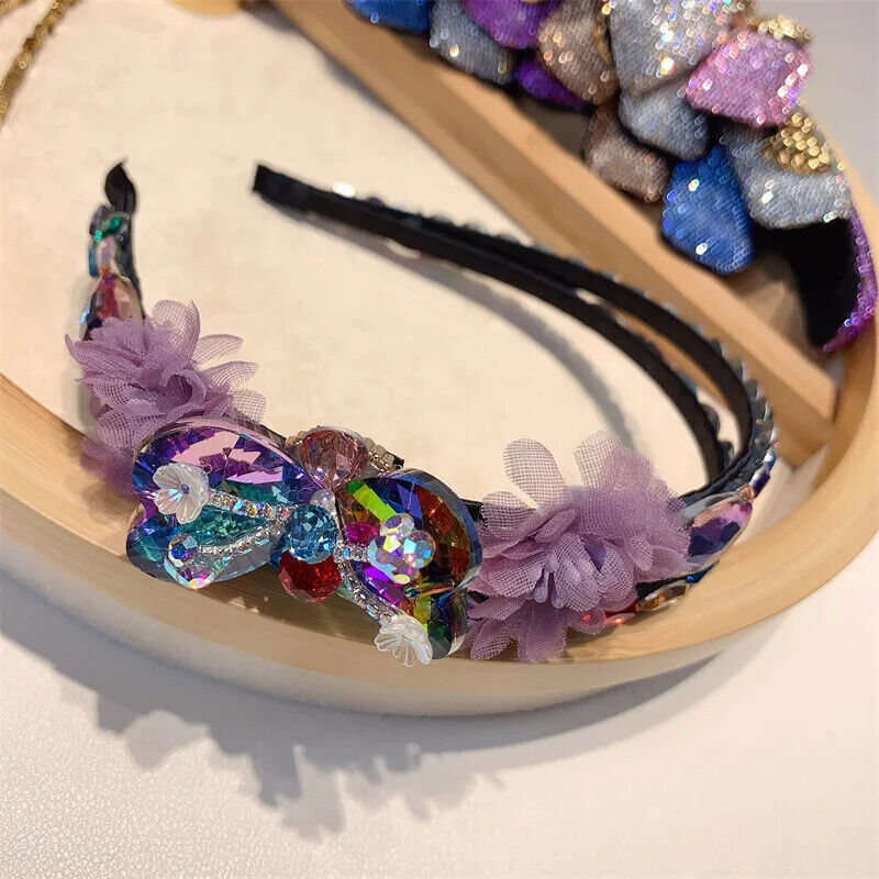 Women Headband Vintage Baroque Flower Big Diamond Luxury Fashion Party Hairbands