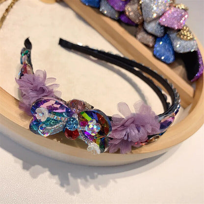 Women Headband Vintage Baroque Flower Big Diamond Luxury Fashion Party Hairbands