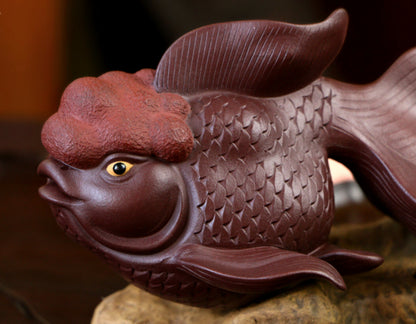 Chinese Yixing Handmade Zisha Purple Clay Goldfish Tea pet Fortune Shines Down