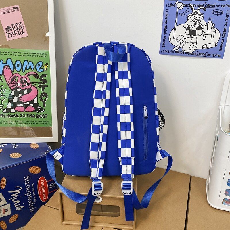 Letter Printing Women Backpack Nylon Travel Bag Fashion Plaid Schoolbag Bookbag