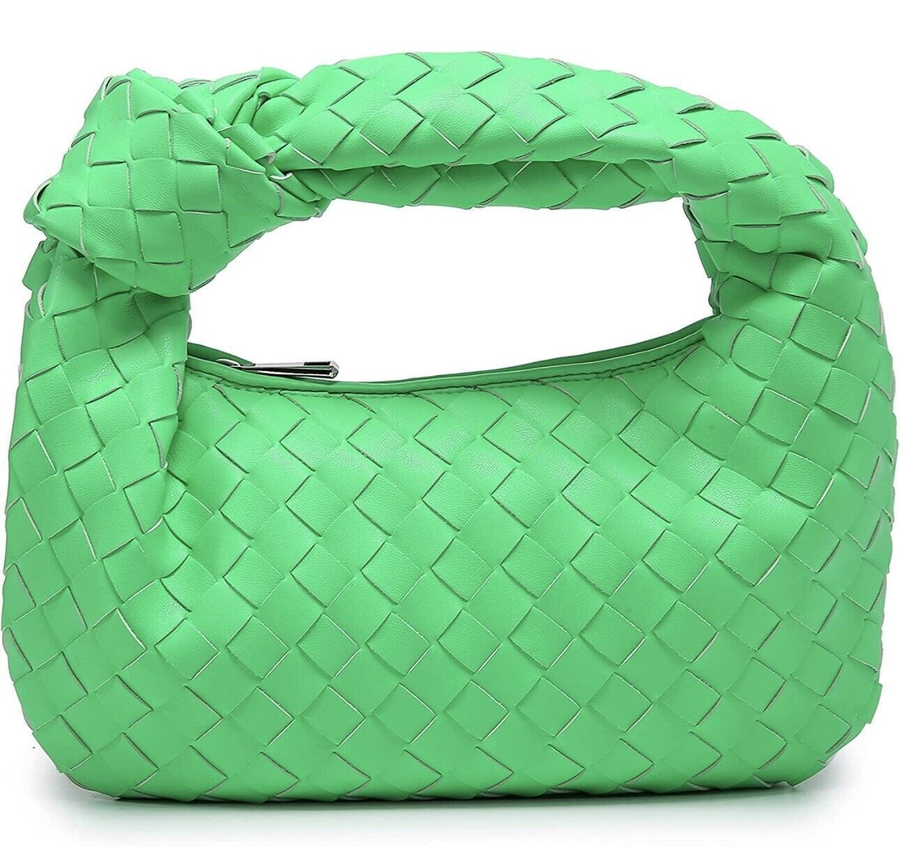 Woven Handbag, Knotted Clutch Bag for Women Soft Leather Hobo Bag Fashion Mini C