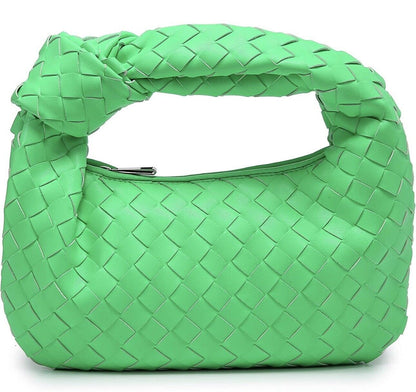 Woven Handbag, Knotted Clutch Bag for Women Soft Leather Hobo Bag Fashion Mini C