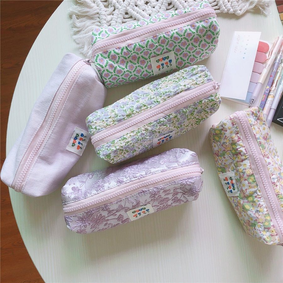 Small Cosmetic Bag Cute Makeup Cotton Fabric Toiletry Bag Students Organizer 1PC