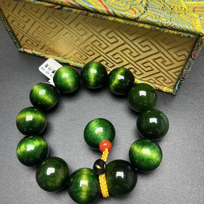 Vietnam Nha Trang Ink Painting Cat's Eye Green Emperor Agate Agarwood Beads