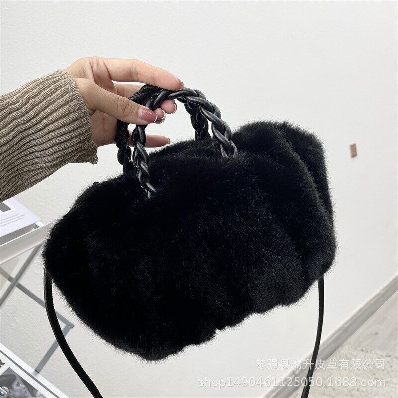 Faux Fur Small Tote Women Handbags Shoulder Crossbody Bags Plush Purse Winter